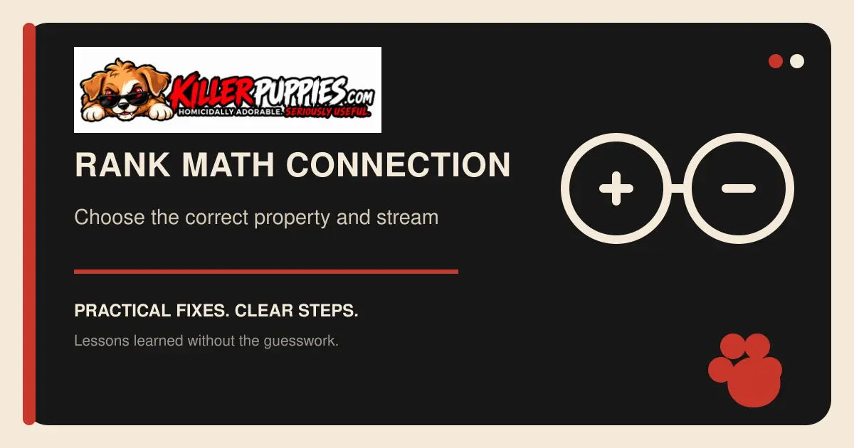 Rank Math connection graphic with the complete KillerPuppies.com logo and connection symbols