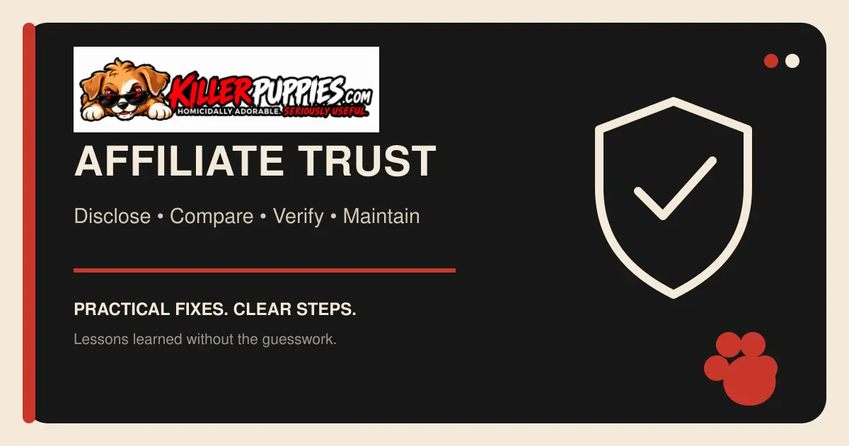 Affiliate trust graphic with the complete KillerPuppies.com logo and verification shield