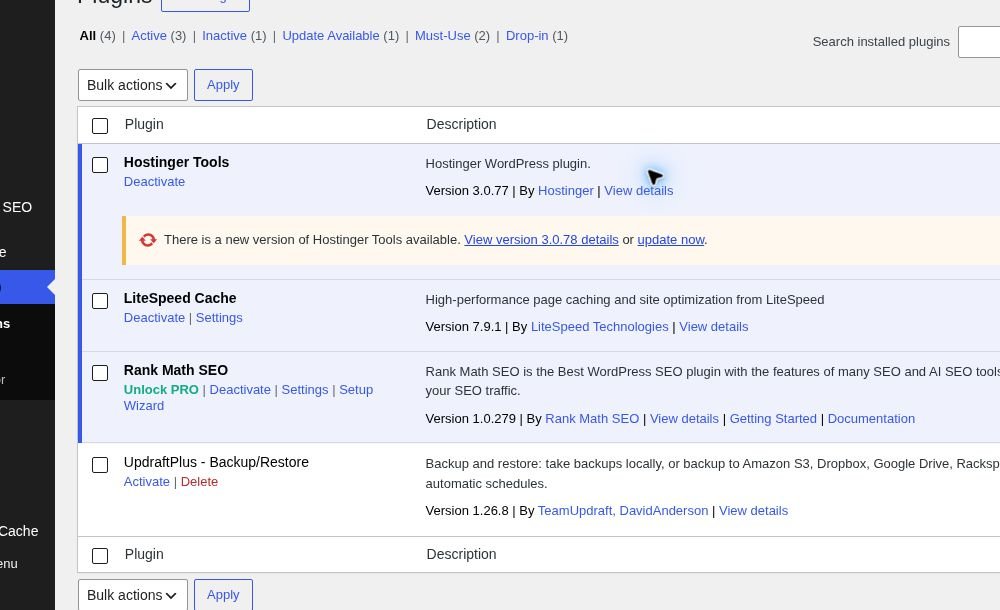 WordPress Plugins screen showing the reversible Deactivate action